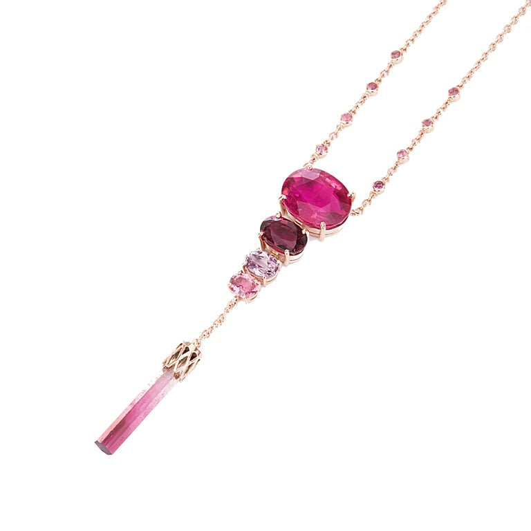 Rubelite 7.95 Carat Pink Tourmaline 18 Karat Rose Gold Drop Pendant Necklace