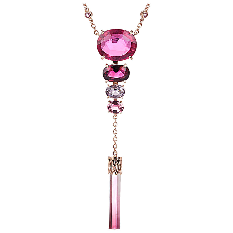 Rubelite 7.95 Carat Pink Tourmaline 18 Karat Rose Gold Drop Pendant Necklace