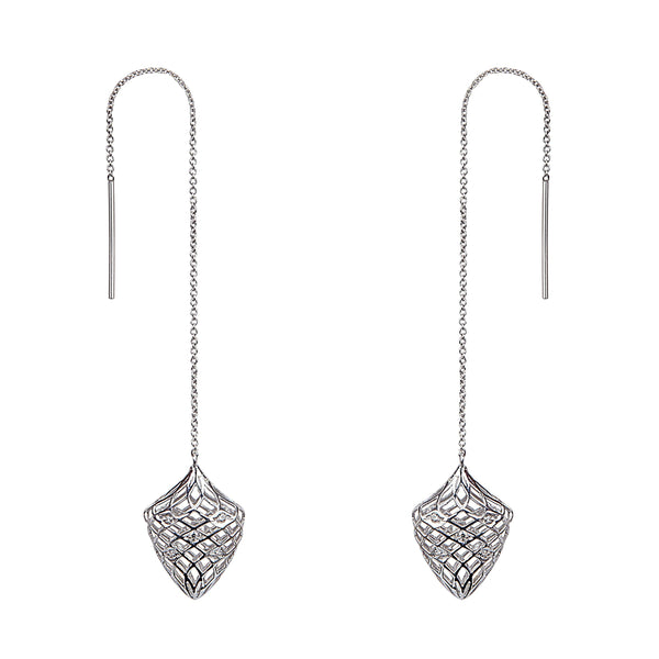 Yemyungji Diamond 18 Karat White Gold Arrow-headed Chain Drop Earrings