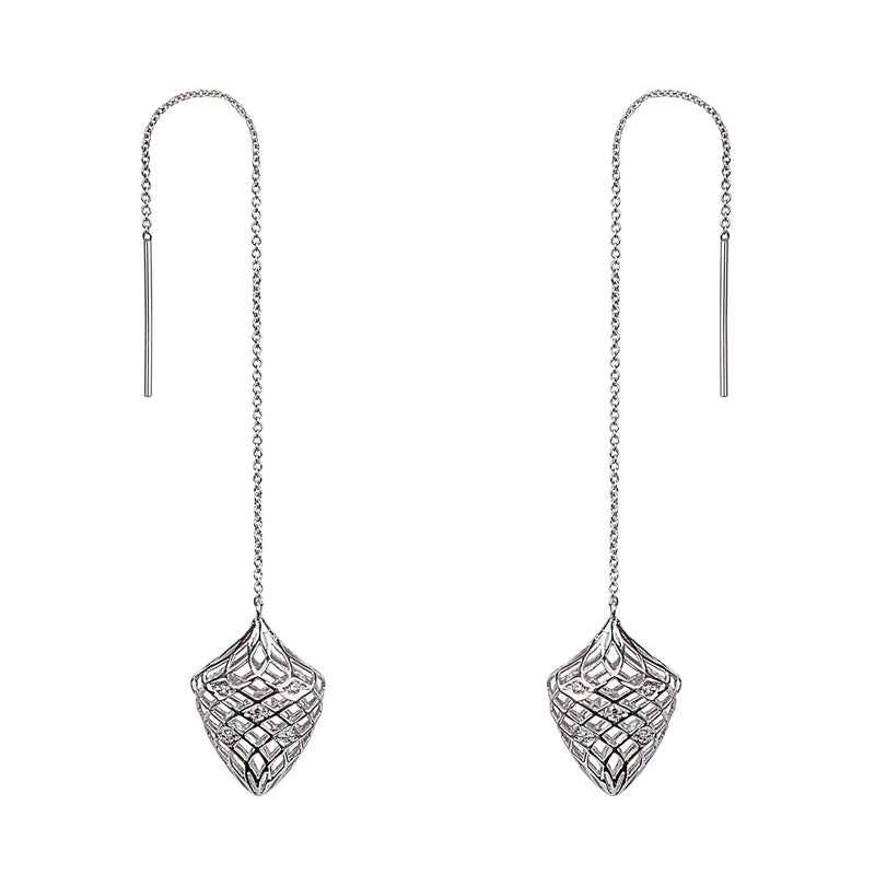 Yemyungji Diamond 18 Karat White Gold Arrow-headed Chain Drop Earrings