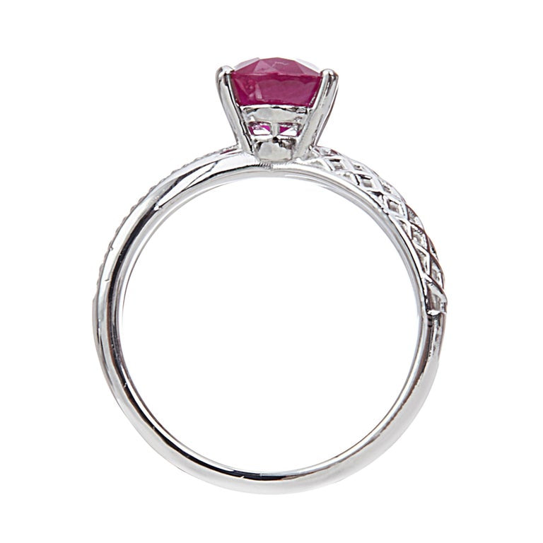 Yemyungji Baroque PearYemyungji Burma Ruby Oval Cut 2.37ct Diamond 18 Karat White Gold Solitaire Ring
